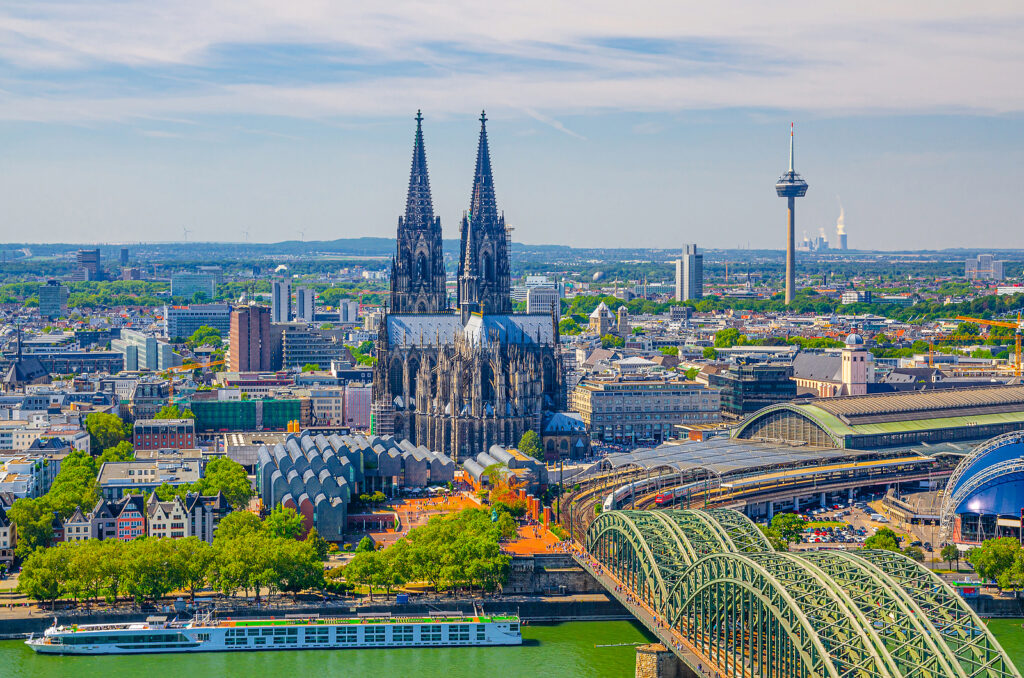 Aerial View Of Cologne Cityscape Of Historical City Centre With