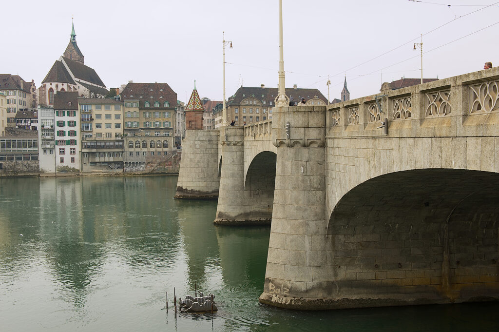 Basel, Switzerland – March 01, 2009: Bridge Over Rhine River In